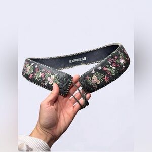 Express Floral Embroidered Black Belt